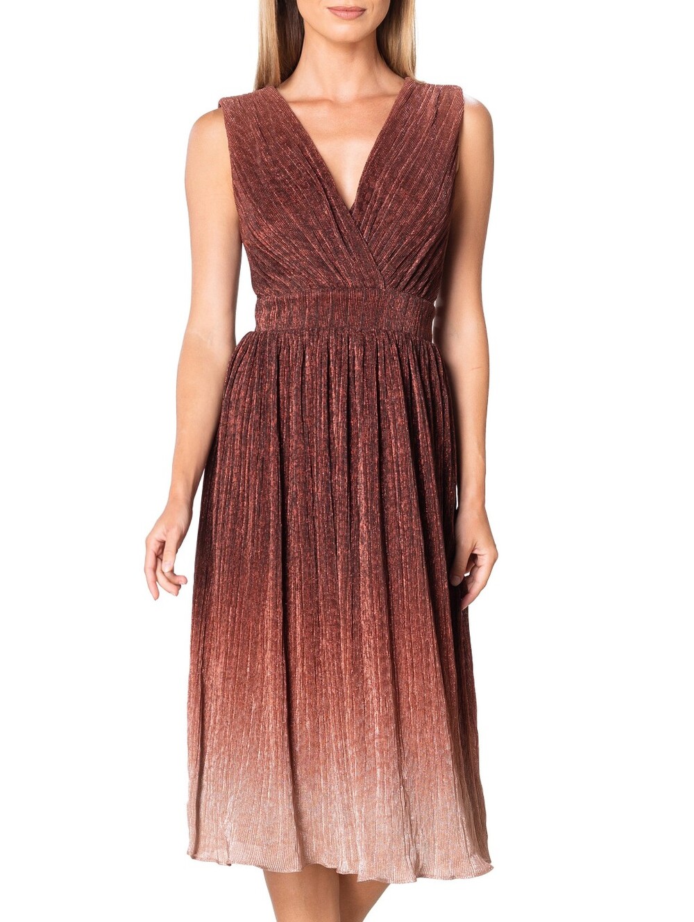 Dress the Population Ellery Shimmer Ombré Midi Cocktail Dress